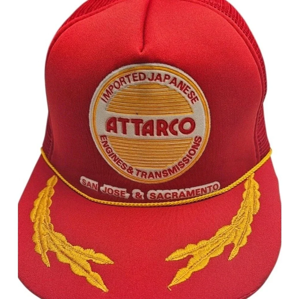 Vintage Attarco Trucker Hat Cap Snapback Red Mesh Japanese Engines Promo 80s 90s